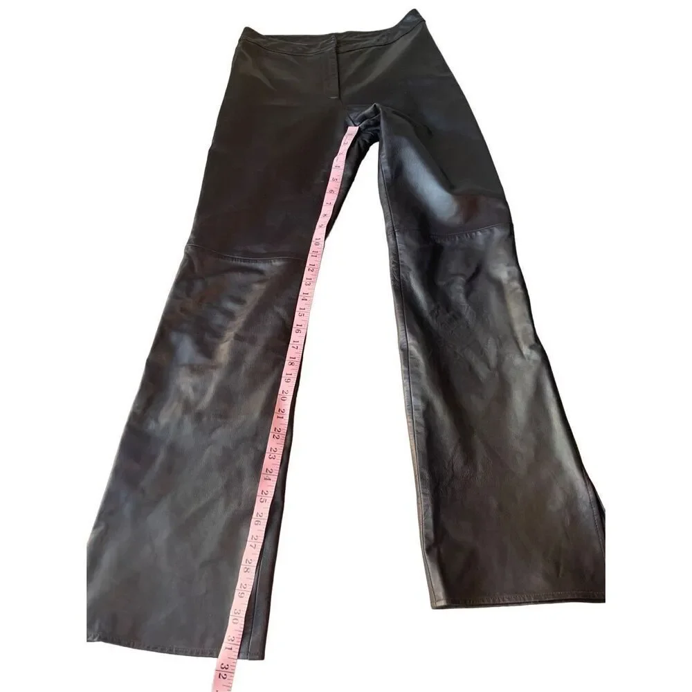 Caché Y2K 100% Brown Leather Straight Leg Pants - Picture 9 of 11